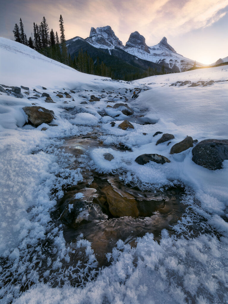 frosty stream under Canmore mountains