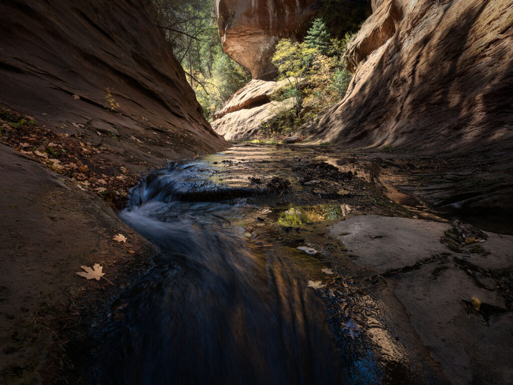 A glowing river deep in a Sedona canyon