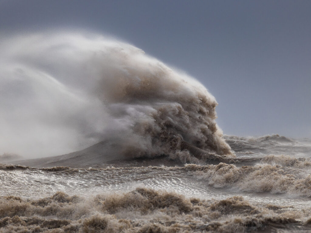 A large wave erupts on Lake Erie